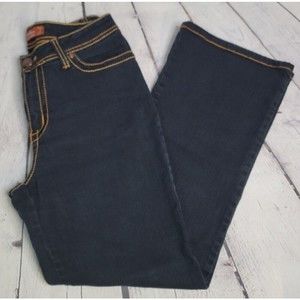 Mu Jeans Authentic Dungarees Dark Wash With Cheetah Print Back Pockets size 8
